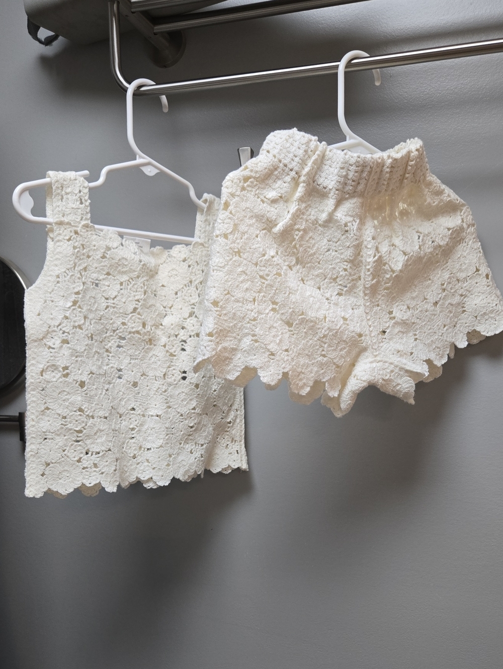 Kids Lace Matching Set - Cream Tank & Shorts